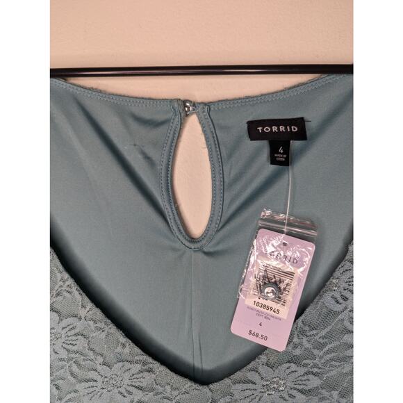 NWT Torrid Turquoise Floral Lace V-neck Skater Dress - Picture 5 of 8